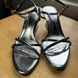 Mirrored Silver Metallic Wedge Sandals - Zara Size 6.5